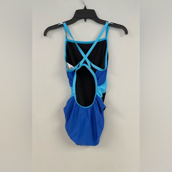 SPEEDO Female Eco ProLT Splice Flyback One Piece Swimsuit Black Blue Trim Size 8 - Picture 3 of 5